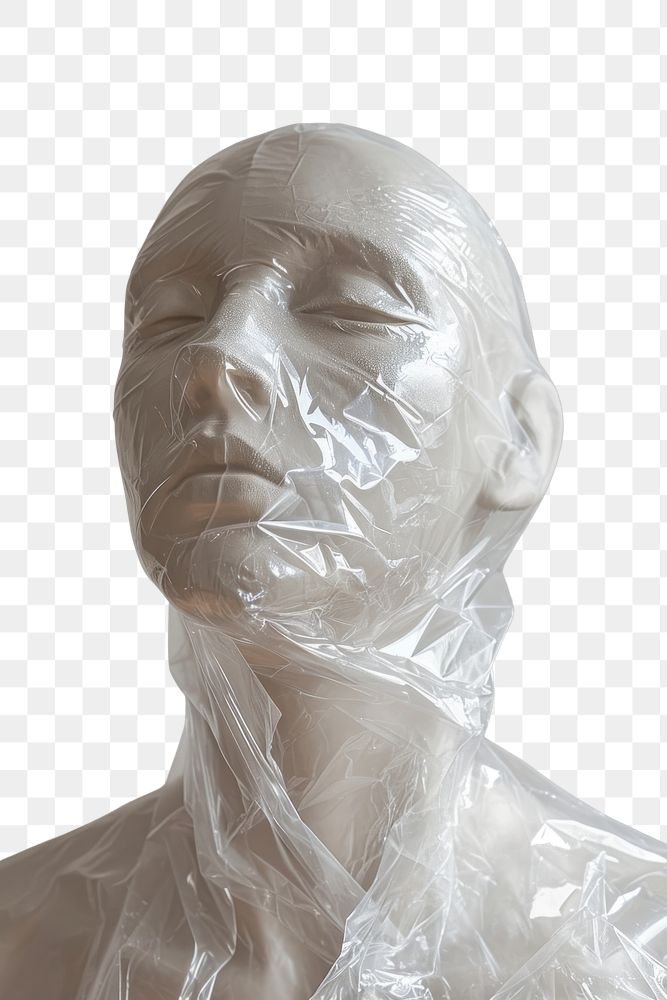 PNG  Plastic wrapping over manequin adult white creativity.