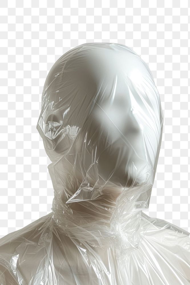 PNG  Plastic wrapping over manequin adult white portrait.