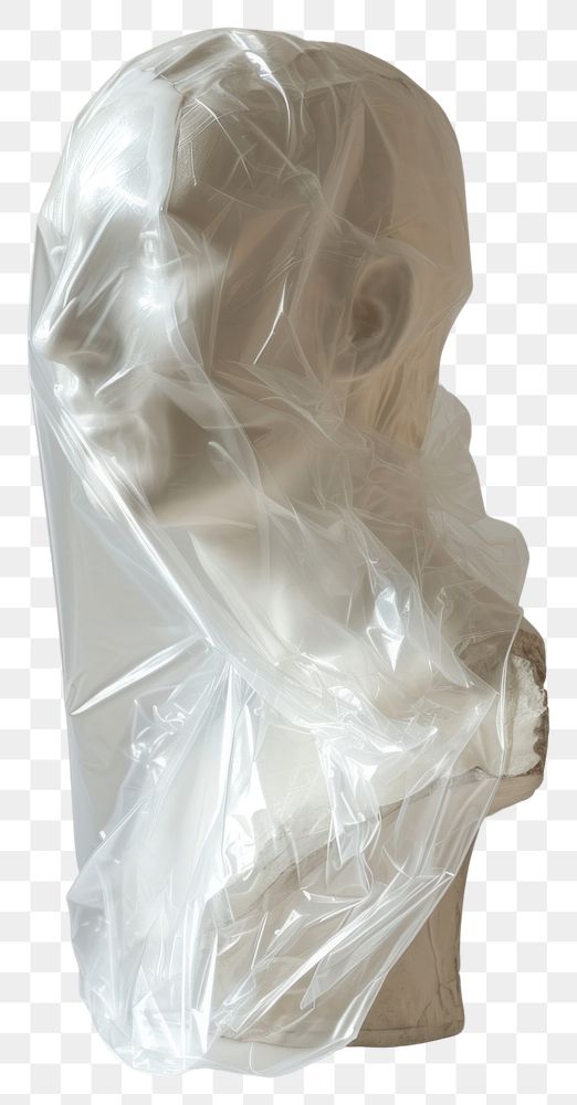 PNG  Plastic wrapping over statue white sculpture clothing.
