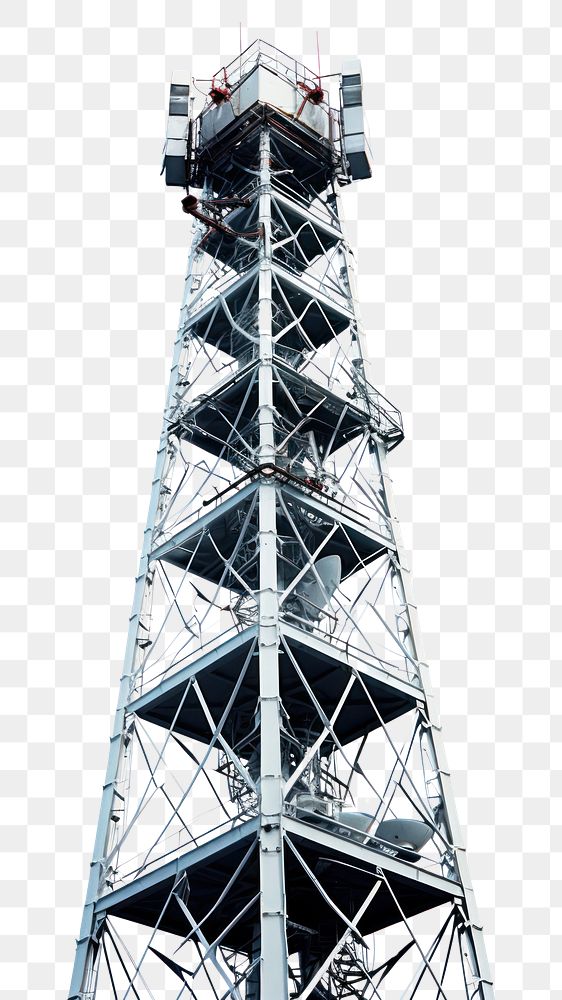 PNG Cutout of a metallic telecom tower architecture broadcasting technology. AI generated Image by rawpixel.
