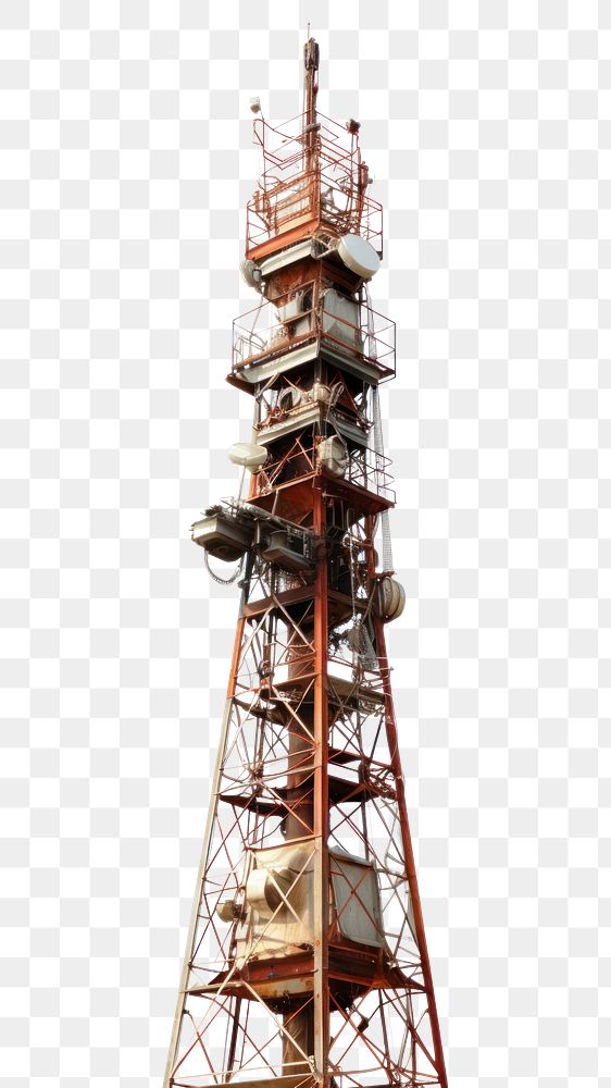 PNG Cutout of a metallic telecom tower architecture white background broadcasting. AI generated Image by rawpixel.