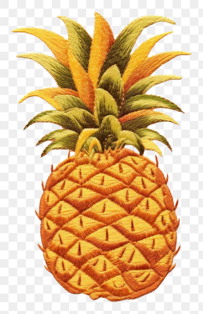 PNG  Pineapple in embroidery style fruit plant food.