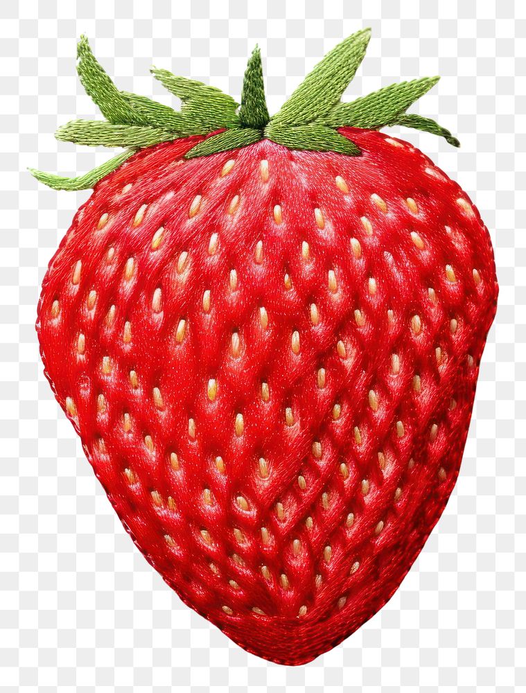 PNG  Strawberry in embroidery style fruit plant food.