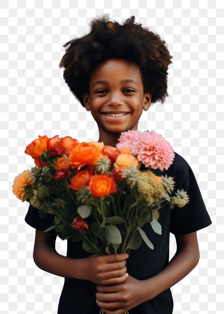 PNG  Flower bouquet photography cheerful portrait. AI generated Image by rawpixel.