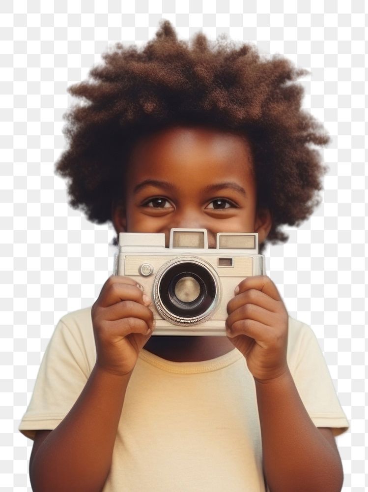 PNG  Smiling african kid photography portrait camera.