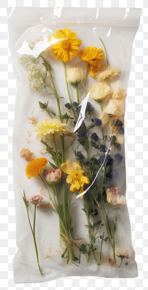 PNG  Plastic wrapping over dried flowers plant petal herbs.