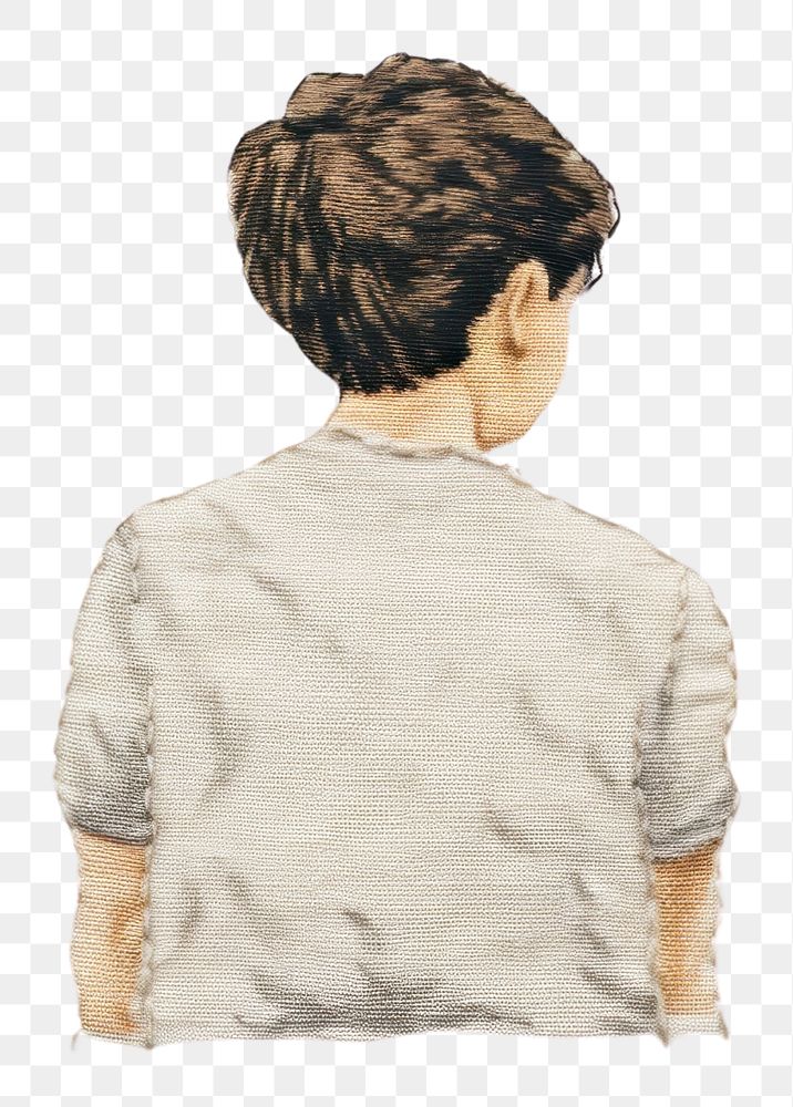 PNG Embroidery of Boy back portrait drawing.
