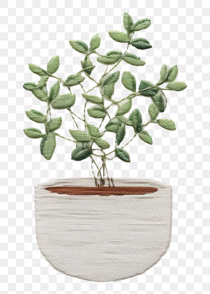 PNG Embroidery of potted plant vase leaf houseplant.