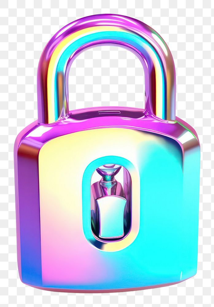 PNG  Lock iridescent purple white background protection.