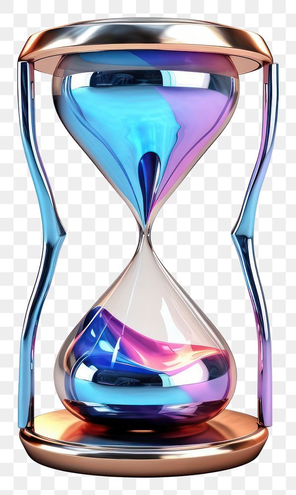 PNG  Melted hourglass metal iridescent white background deadline jewelry.