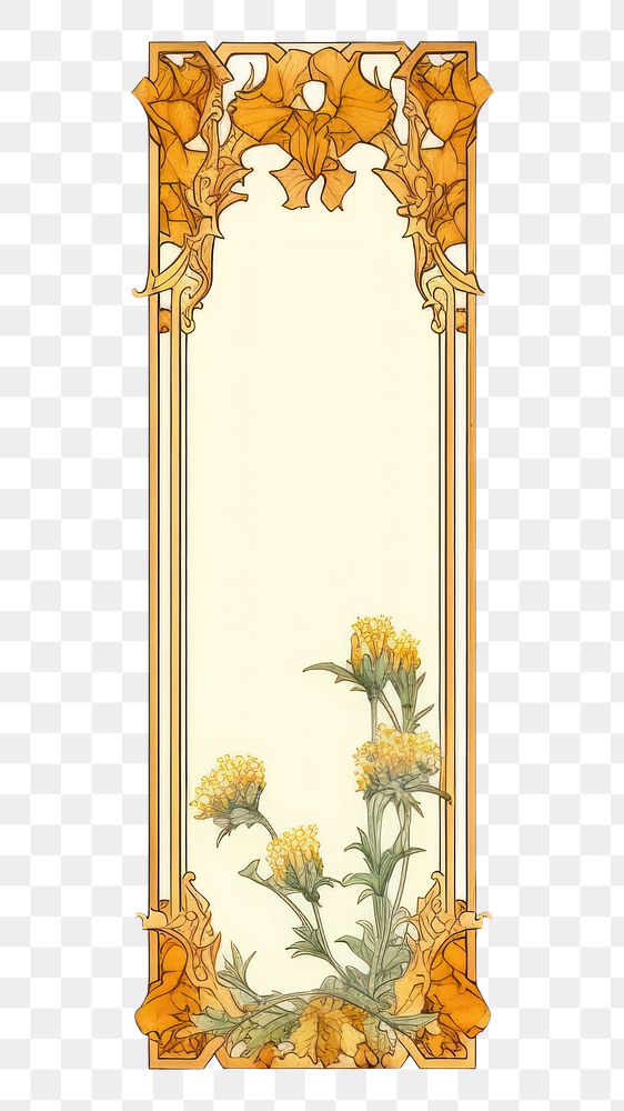 PNG Art nouveau frame border flower pattern yellow.