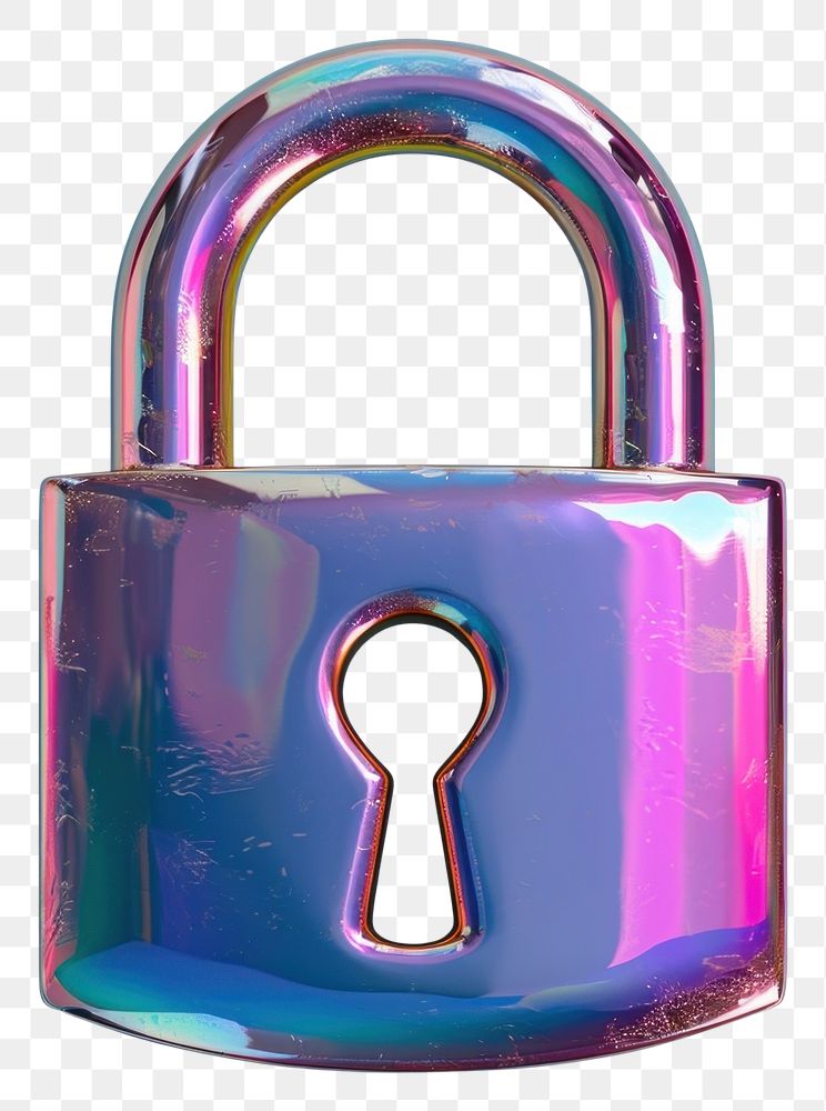 PNG  Lock icon iridescent metal white background protection.