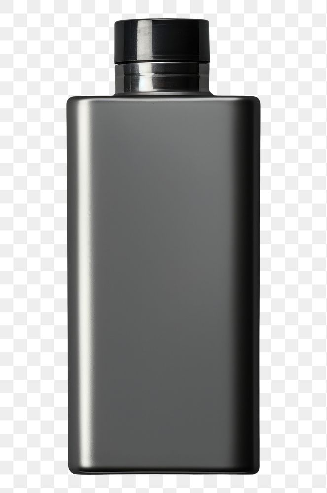 PNG  Oil tin stainless bottle mockup perfume gray simplicity.