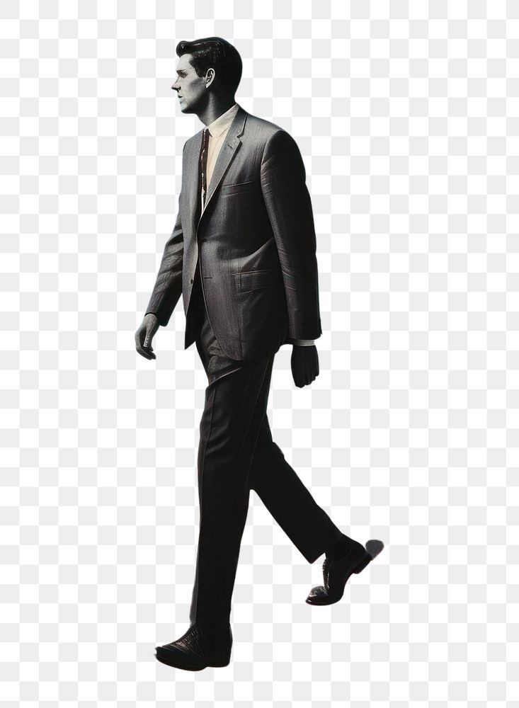 PNG  Collage Retro dreamy business man walking painting adult art.