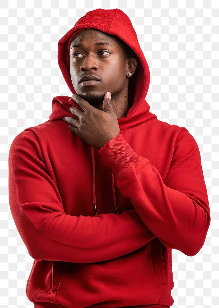 PNG African american man thinking sweater hood sweatshirt.