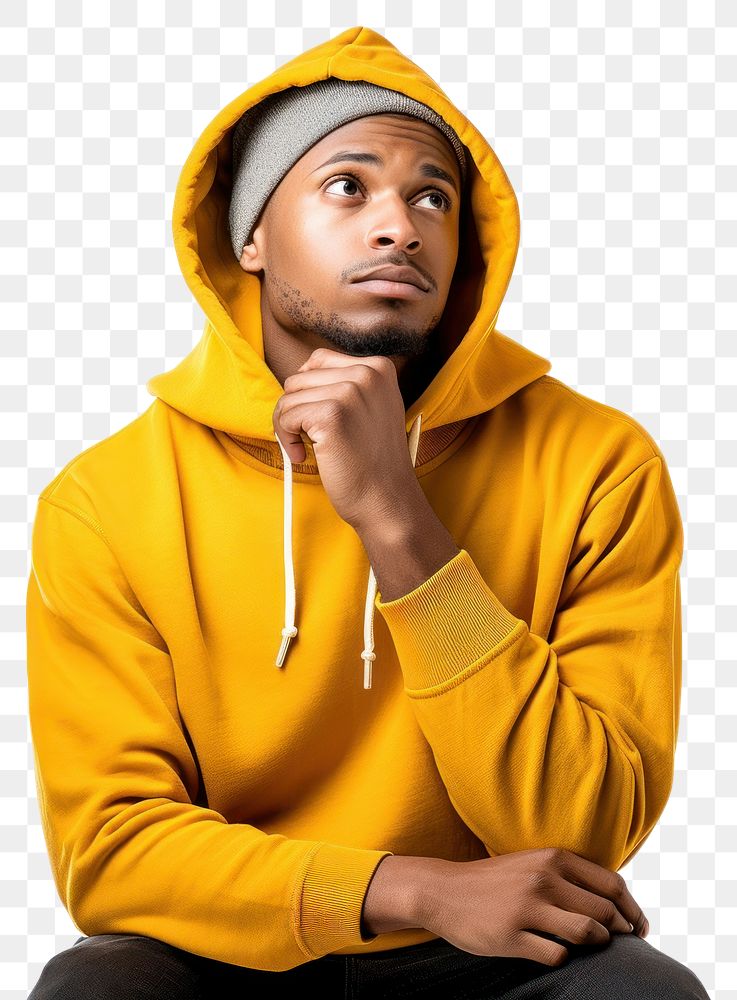 PNG African american man thinking sweatshirt portrait sweater.