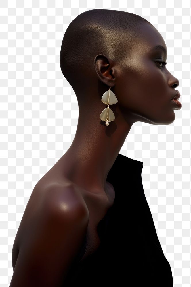PNG A black woman wearing modern minimal earring looking down the floor jewelry fashion adult.