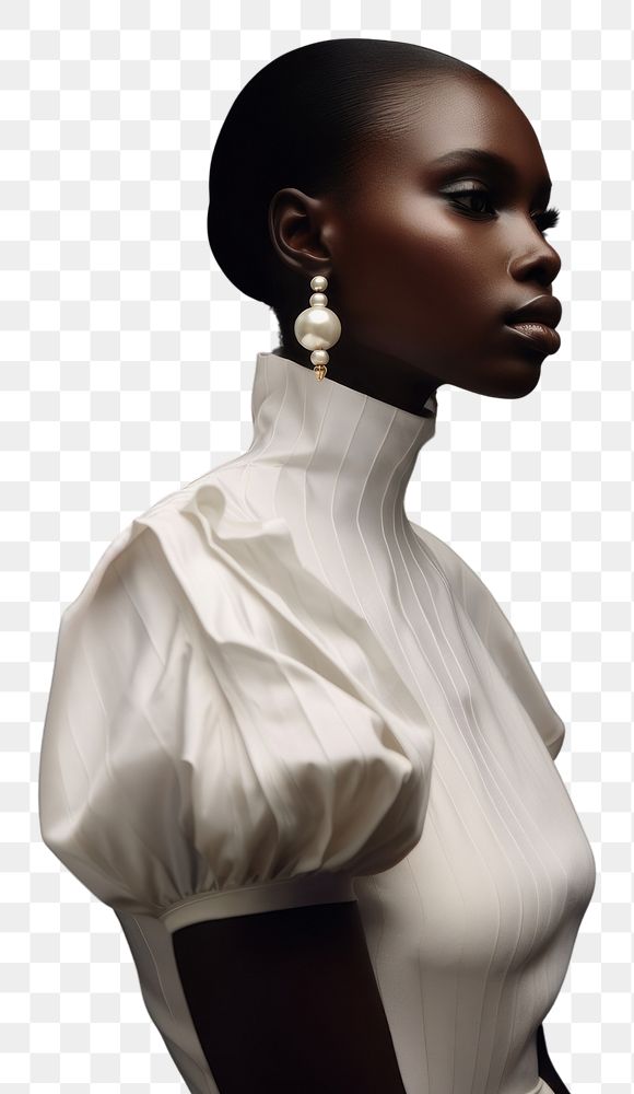 PNG A black woman wearing pearl earring photography portrait fashion.