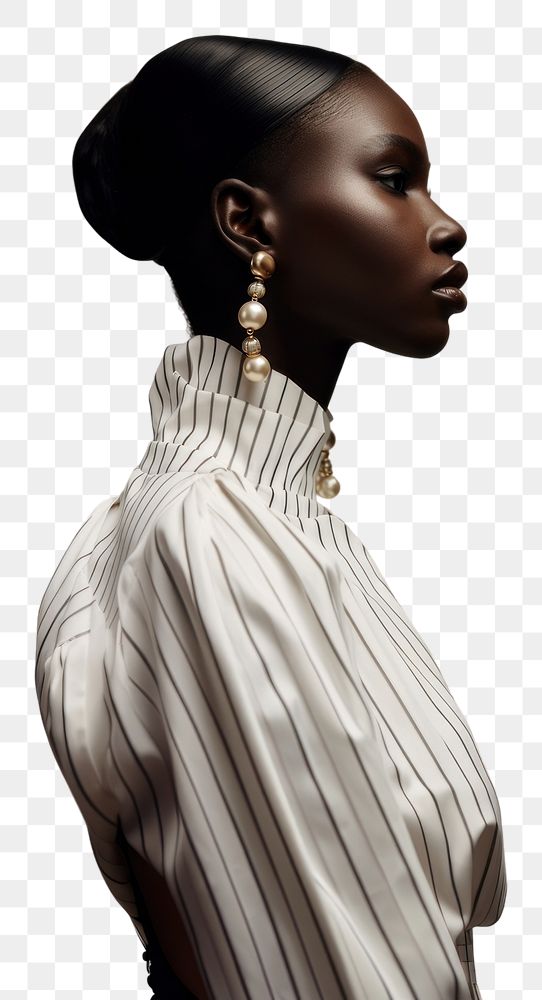 PNG A black woman wearing pearl earring photography portrait jewelry.