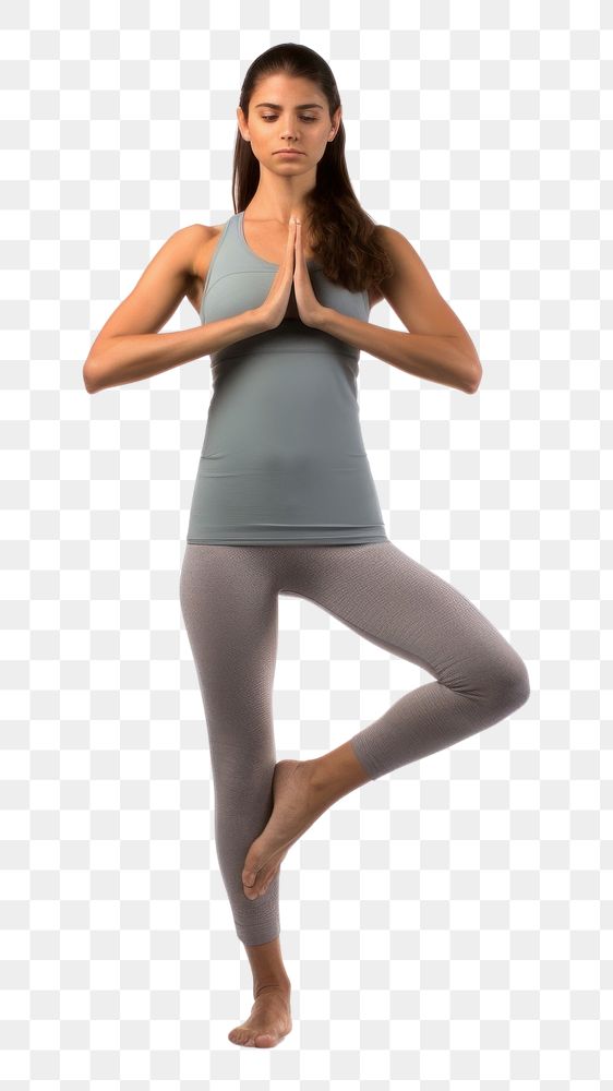 PNG Full length portrait of a fit American woman standing in a yoga position sports adult concentration.
