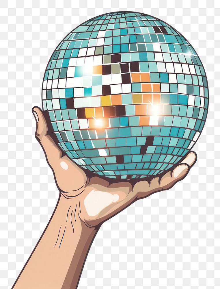 PNG Human hand holding Disco ball cartoon sphere human.