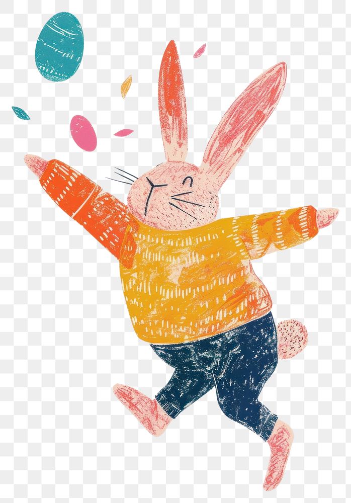 PNG A Happy rabbit celebrating art drawing animal.