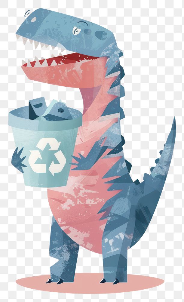 PNG Dinosaur holding recycle bin animal art representation.