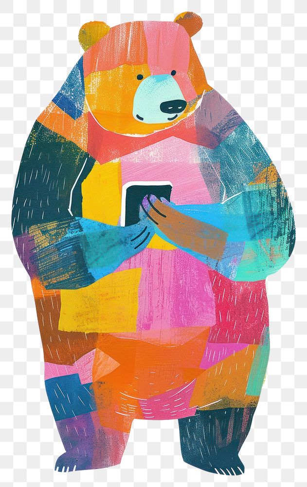 PNG Bear is using a mobile phone Holding a mobile phone art painting animal.