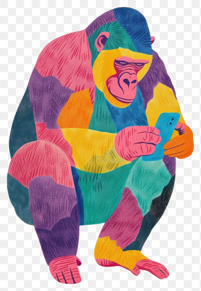 PNG Gorilla is using a mobile phone Holding a mobile phone animal art mammal.