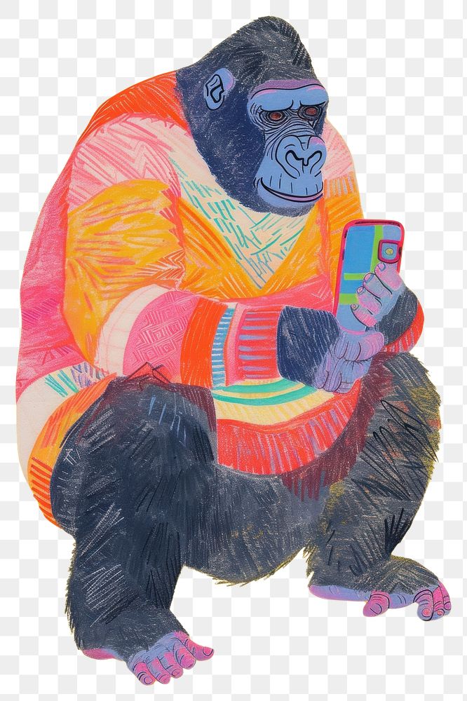PNG Gorilla is using a mobile phone Holding a mobile phone animal ape art.