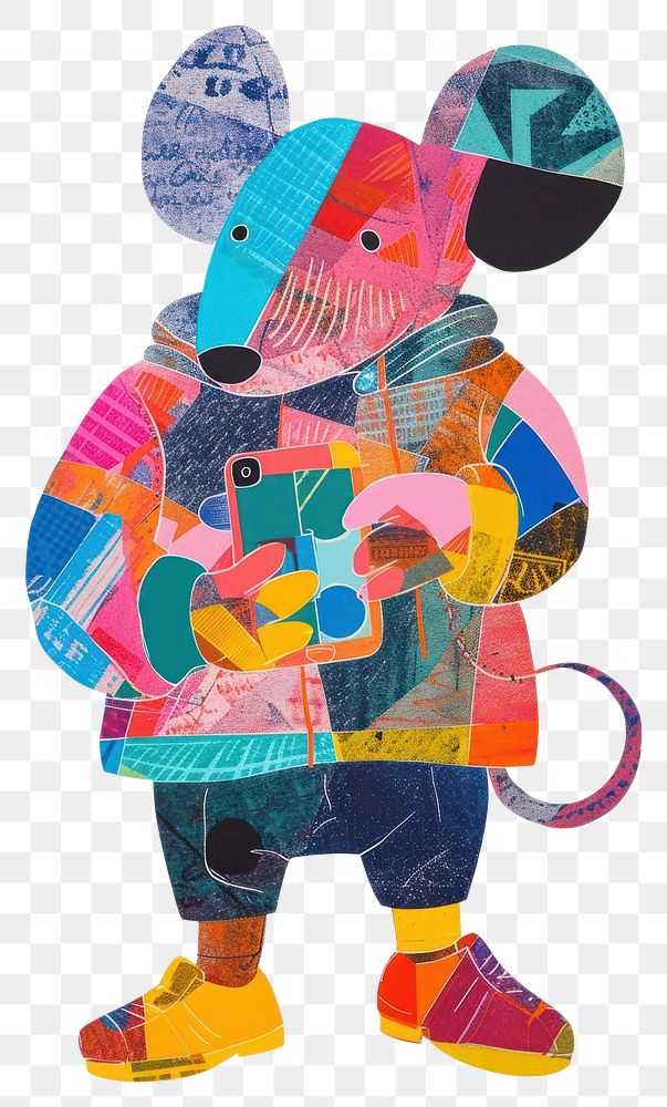 PNG Fat Mouse is using a mobile phone art collage representation.