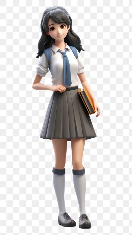 PNG  Asian high school girl footwear cartoon skirt. AI generated Image by rawpixel.