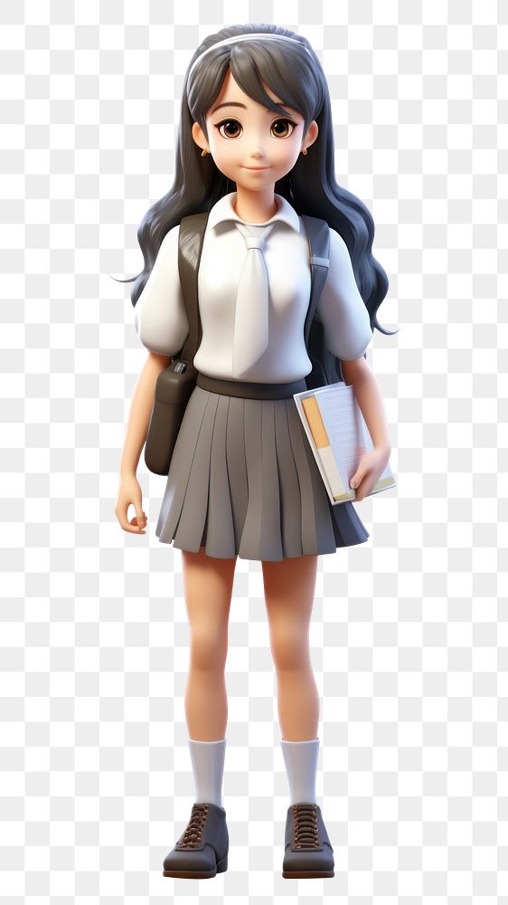 PNG  Asian high school girl figurine cartoon skirt. AI generated Image by rawpixel.