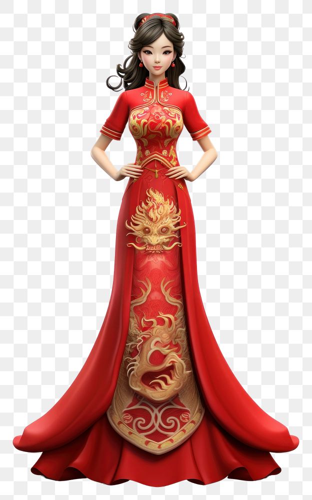 PNG  Chinese woman dress tradition figurine. AI generated Image by rawpixel.
