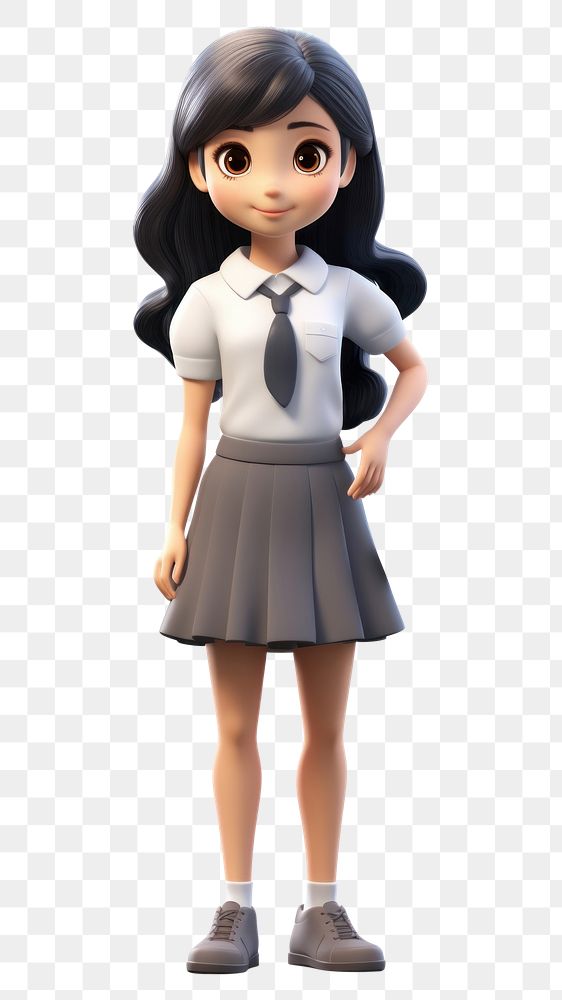 PNG  Asian high school girl figurine cartoon skirt. AI generated Image by rawpixel.