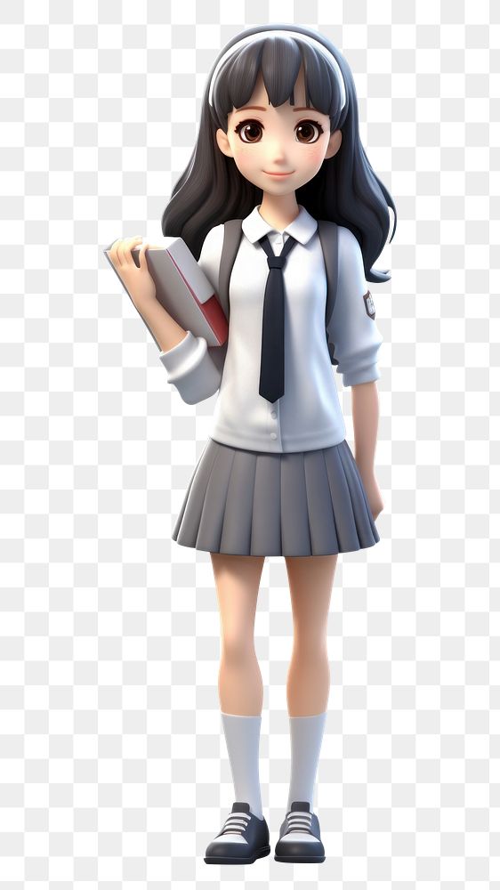 PNG  Asian high school girl cartoon skirt white background. AI generated Image by rawpixel.