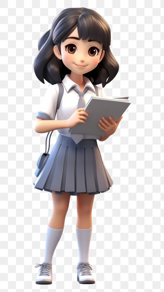 PNG  Asian high school girl publication cartoon skirt. AI generated Image by rawpixel.