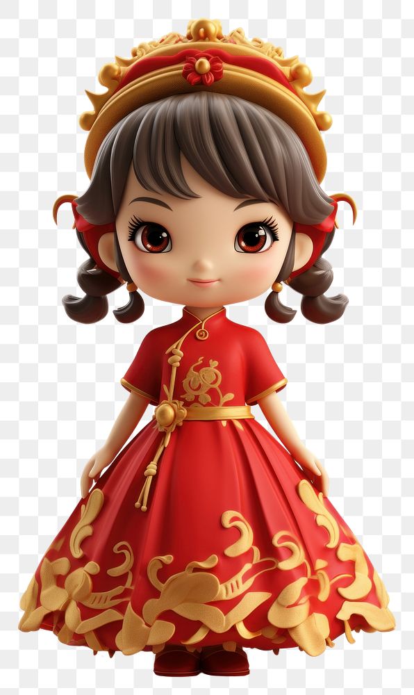 PNG  Chinese little girl tradition cartoon dress. 