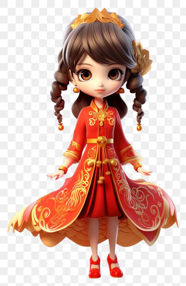 PNG  Chinese little girl dress tradition cartoon. AI generated Image by rawpixel.