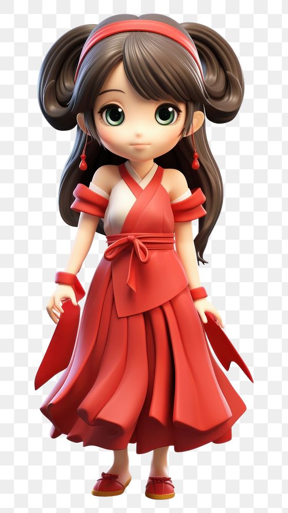 PNG  Japanese girl cartoon dress doll. AI generated Image by rawpixel.