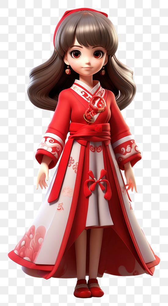 PNG  Japanese girl dress figurine cartoon. AI generated Image by rawpixel.