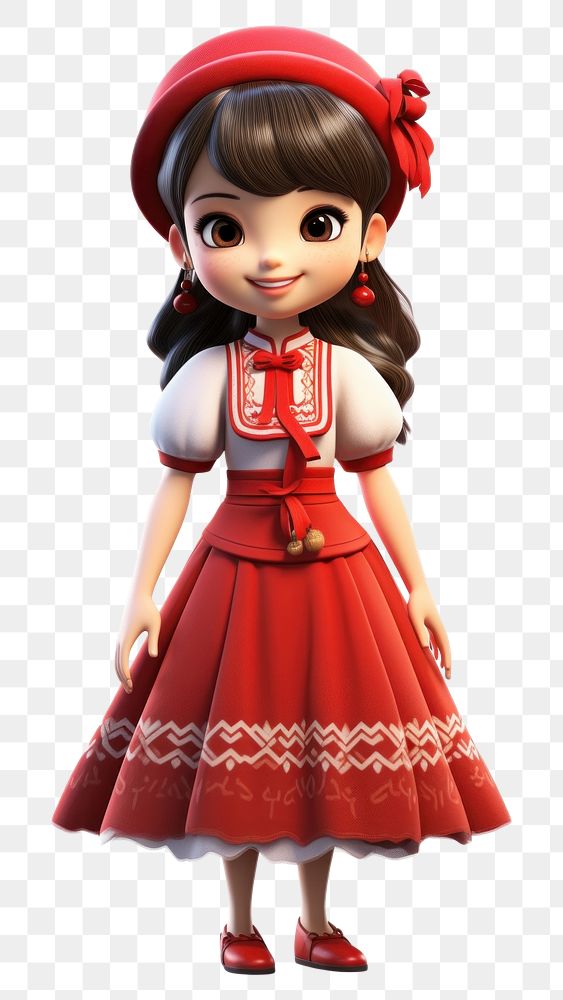 PNG  Vietnamese woman cartoon dress doll. AI generated Image by rawpixel.