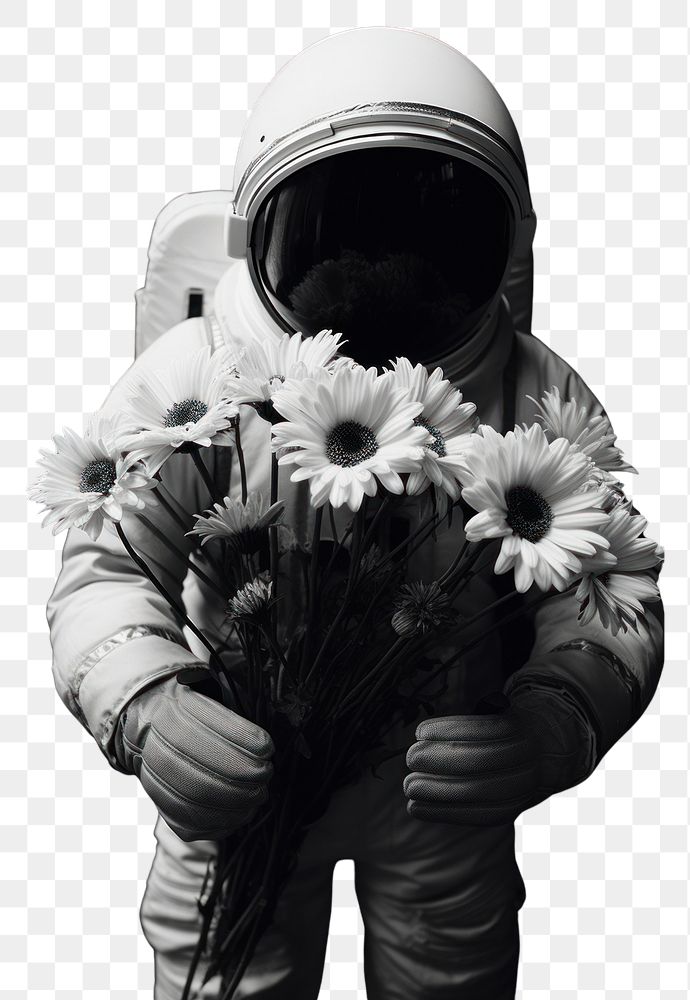 PNG Photography of astronaut holidng flowers photography petal white.