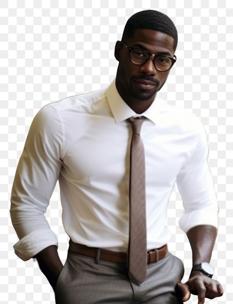 PNG Black man glasses office shirt. AI generated Image by rawpixel.