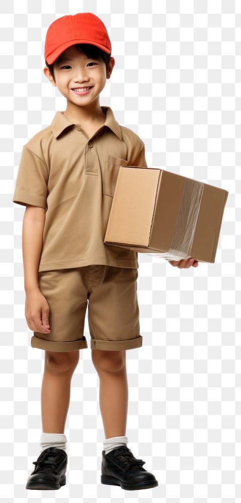 PNG Japanese kid delivery person cardboard portrait child.