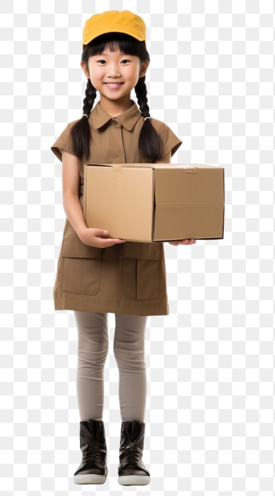 PNG Japanese kid girl delivery person cardboard portrait costume.
