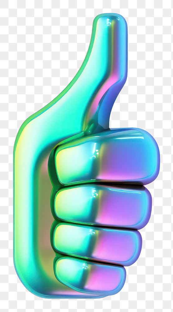 PNG  Thumbs up icon iridescent finger hand white background.
