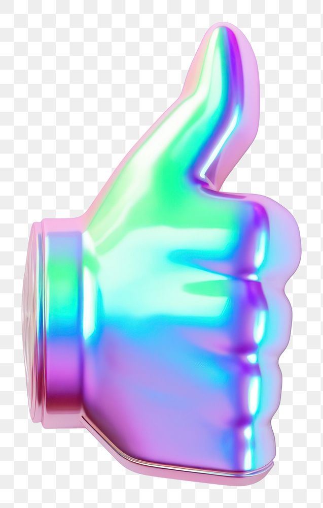 PNG  Thumbs up icon iridescent purple shape white background.