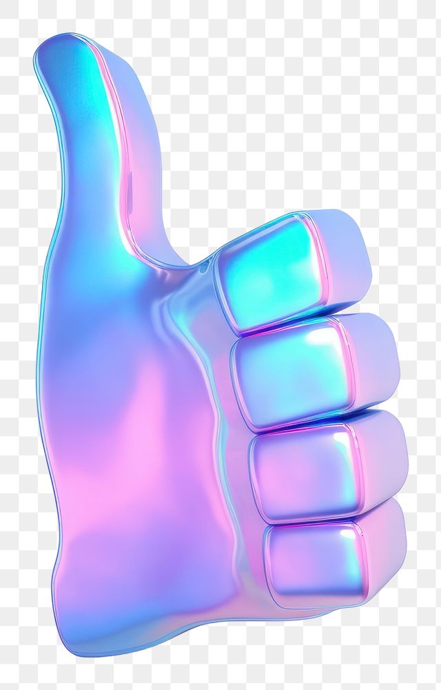 PNG  Thumbs up icon iridescent purple finger hand.