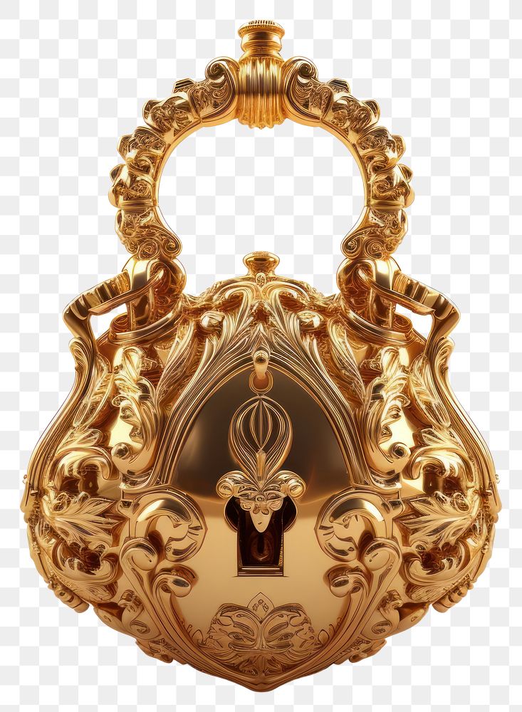 PNG Rococo lock gold jewelry pendant.